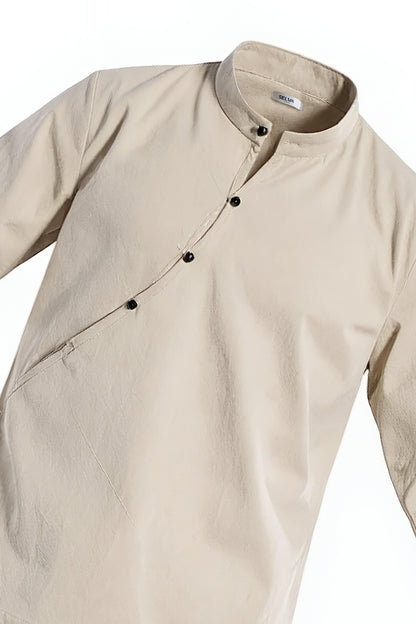 Koszula z Asymetrycznym Kołnierzem | The Hiro – Beżowy