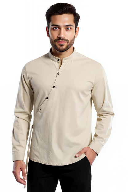 Koszula z Asymetrycznym Kołnierzem | The Hiro – Beżowy