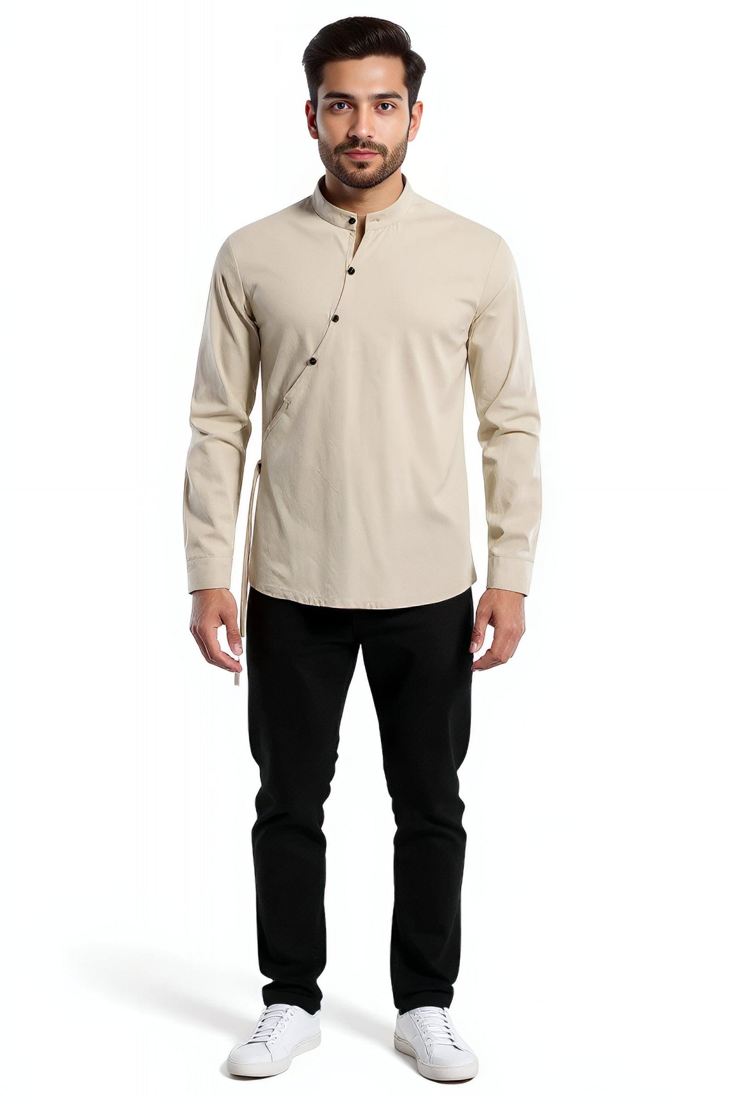 Koszula z Asymetrycznym Kołnierzem | The Hiro – Beżowy