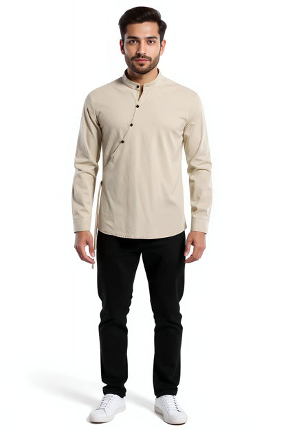 Koszula z Asymetrycznym Kołnierzem | The Hiro – Beżowy