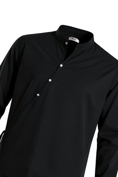 Koszula z Asymetrycznym Kołnierzem | The Kenji – Czarny