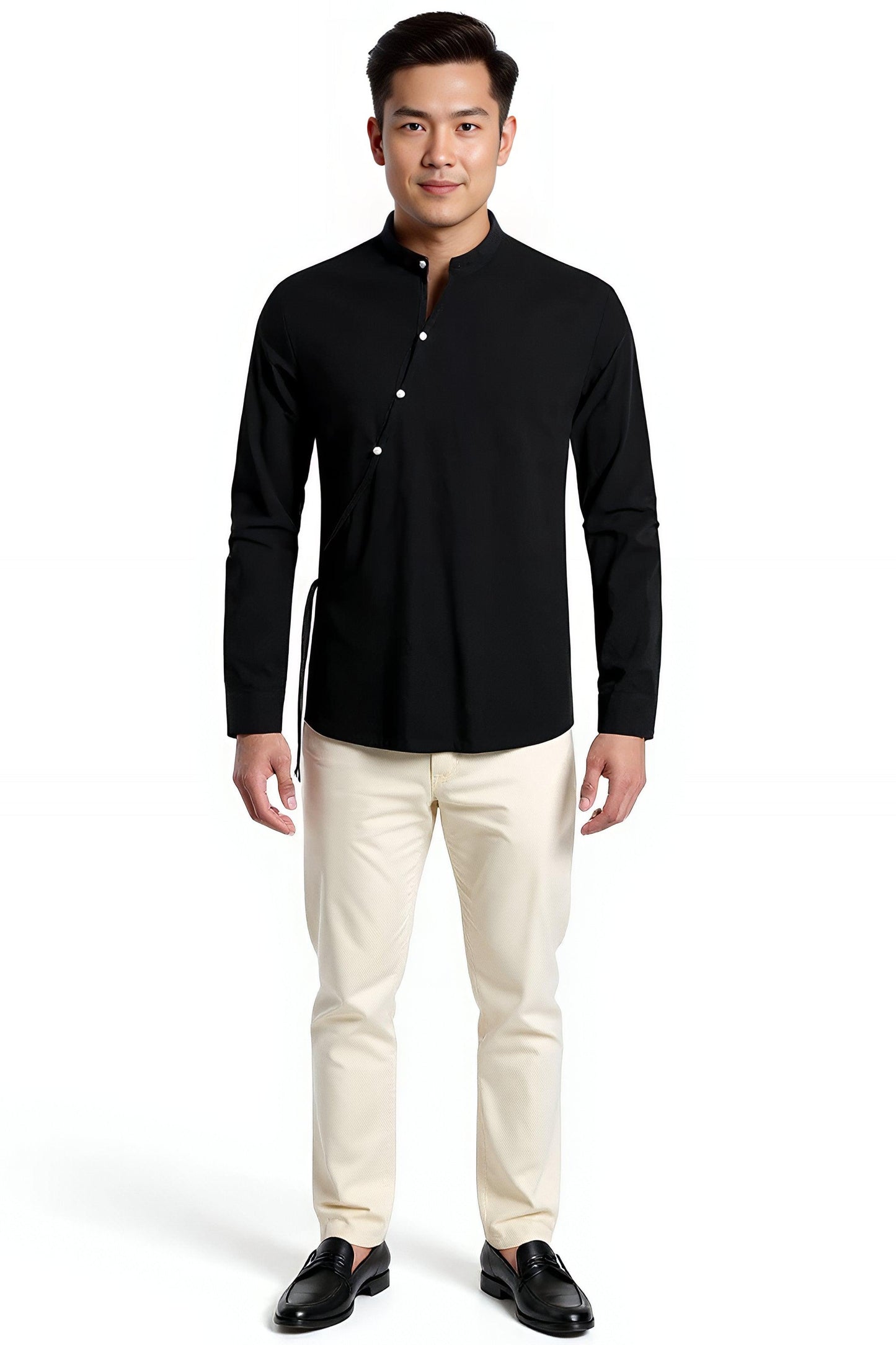 Koszula z Asymetrycznym Kołnierzem | The Kenji – Czarny