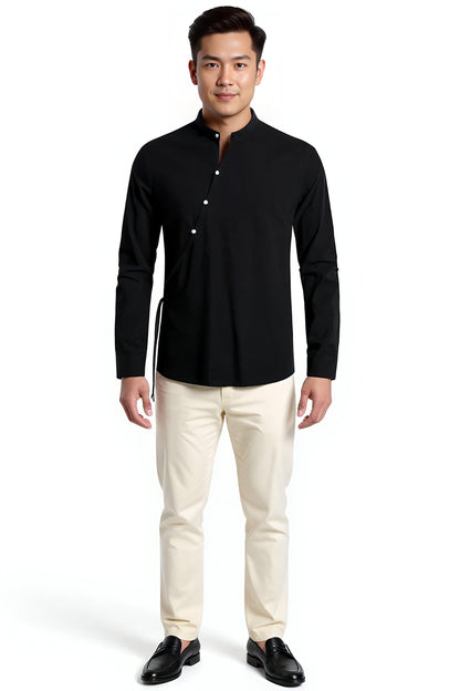 Koszula z Asymetrycznym Kołnierzem | The Kenji – Czarny