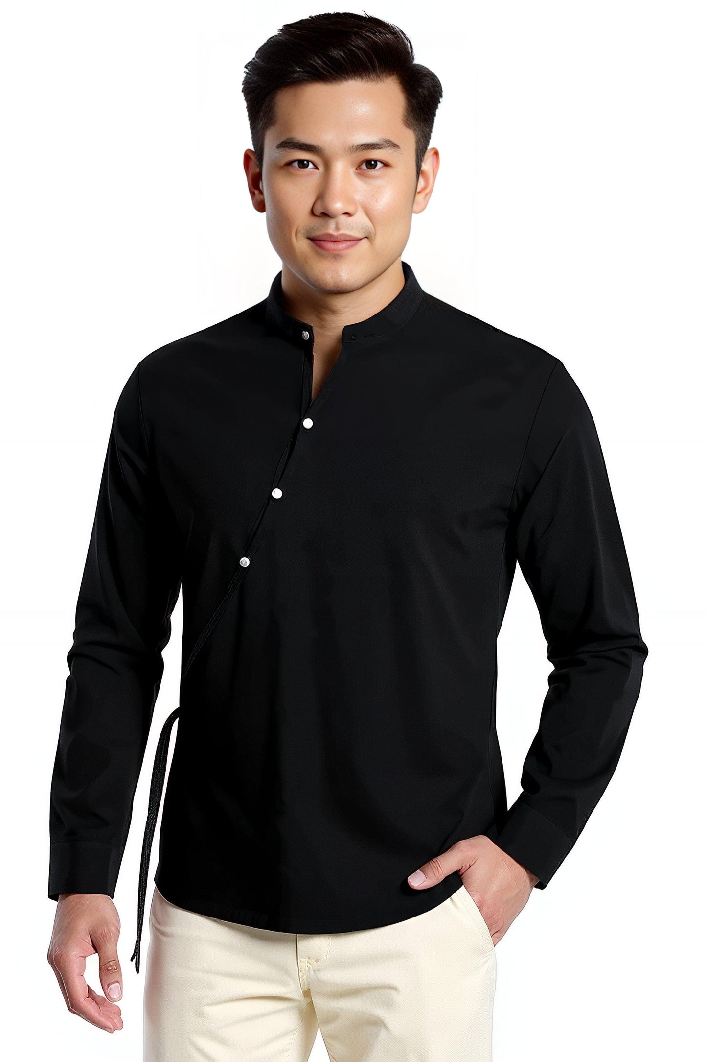 Koszula z Asymetrycznym Kołnierzem | The Kenji – Czarny