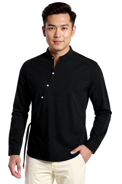 Koszula z Asymetrycznym Kołnierzem | The Kenji – Czarny