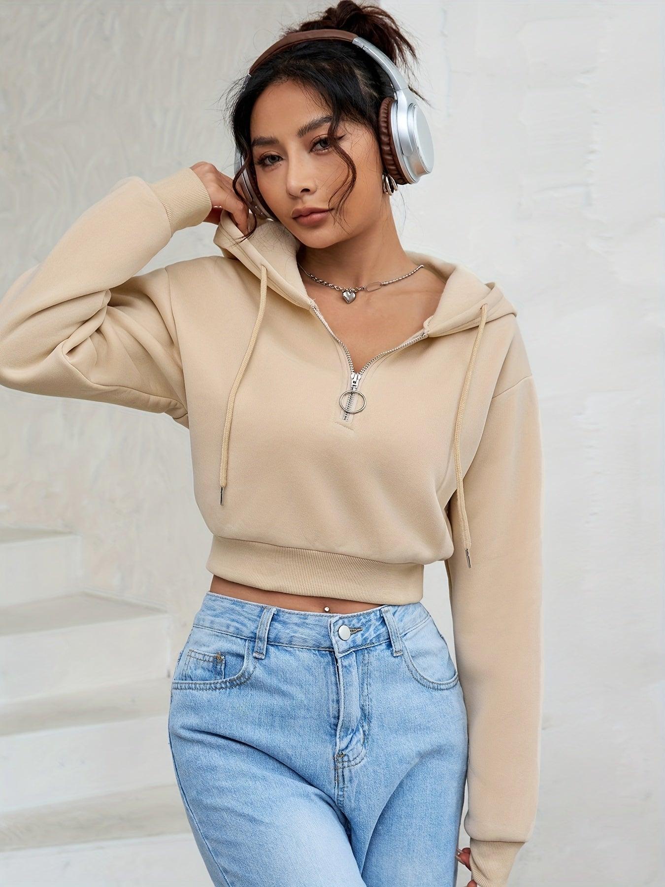 Krótka Bluza z Kapturem i Zamkiem (Damskie)