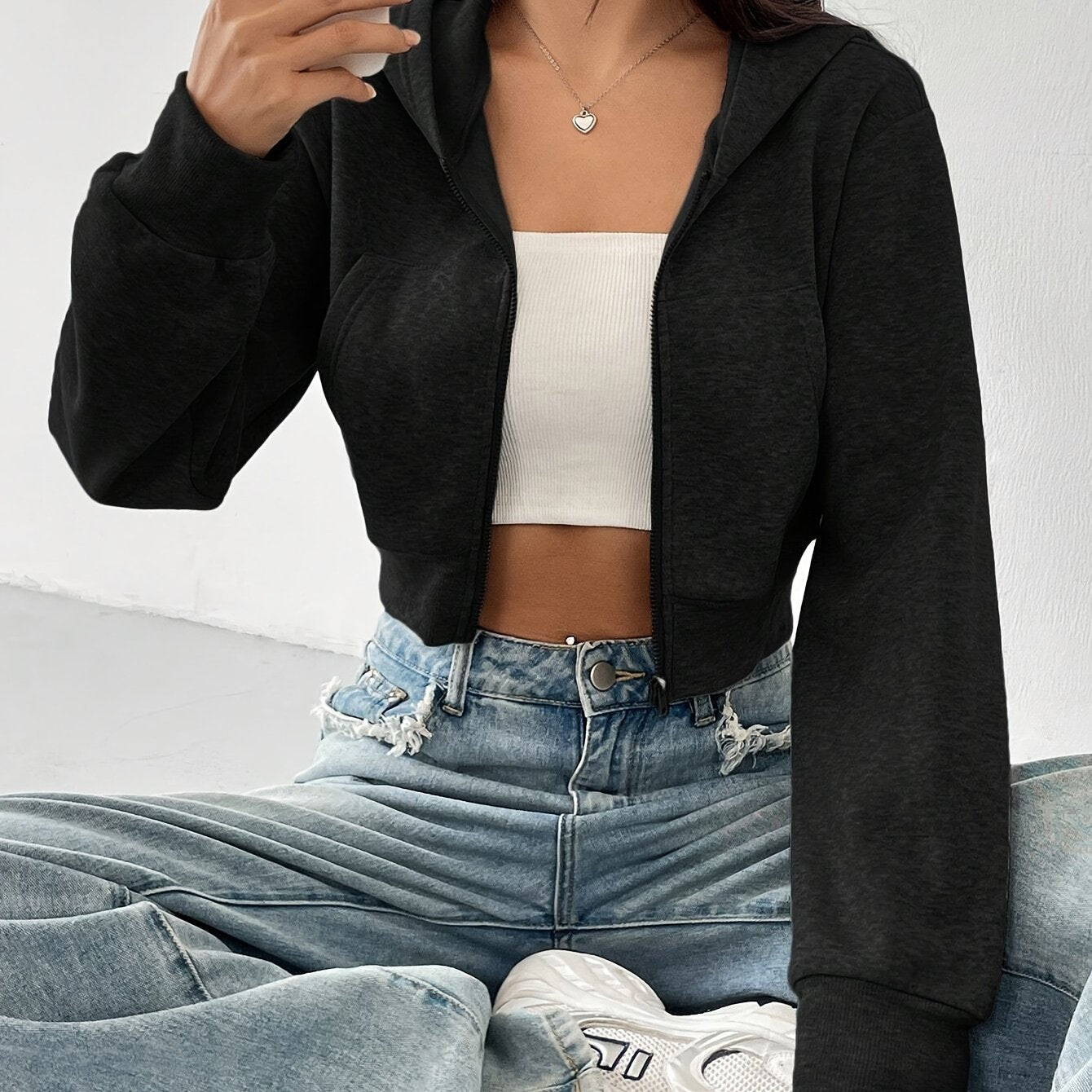 Sweat court à capuche zippé (Femme)