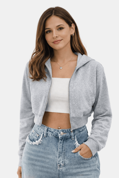 Sweat court à capuche zippé (Femme)