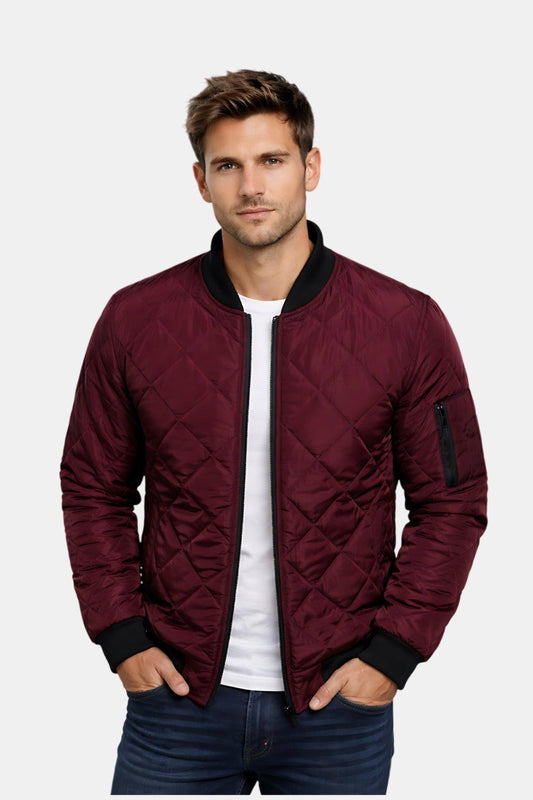 Veste Bomber Légère Matelassée de Printemps avec Fermeture Éclair (Homme)