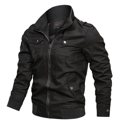 Black jacket with zippers and buttons on a white background