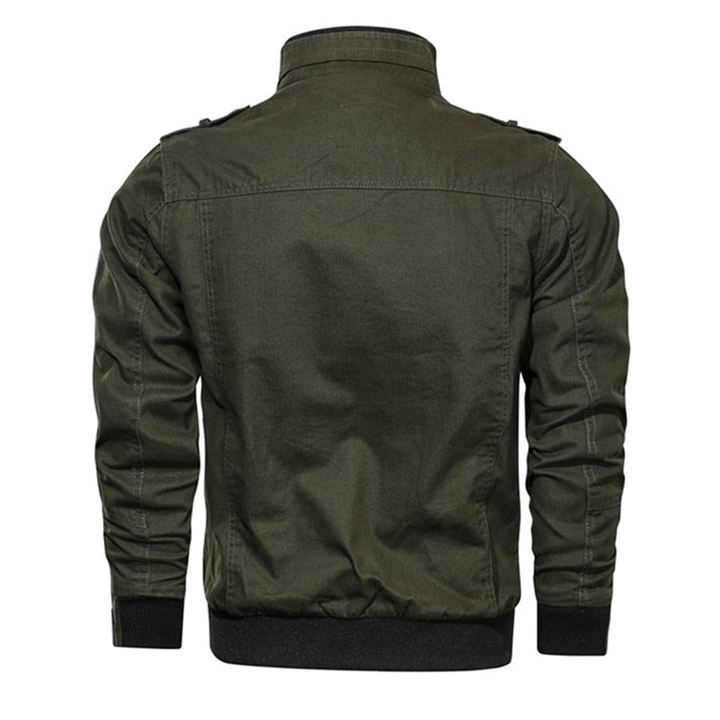 Green jacket shown from the back on a white background