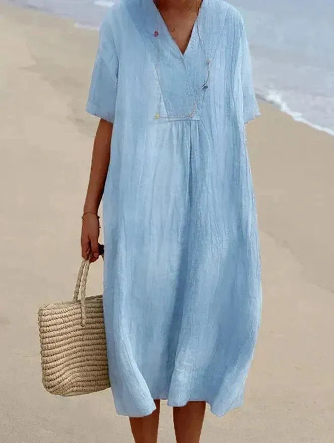 Robe légère en lin pour l'été avec décolleté en V, style plage (Femme)