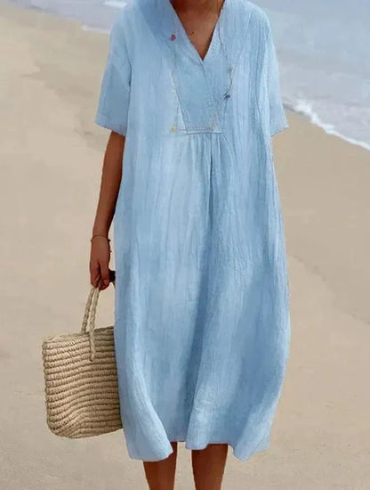 Robe légère en lin pour l'été avec décolleté en V, style plage (Femme)