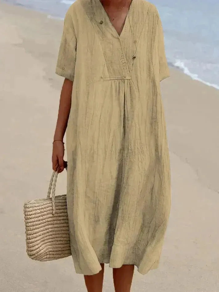 Robe légère en lin pour l'été avec décolleté en V, style plage (Femme)
