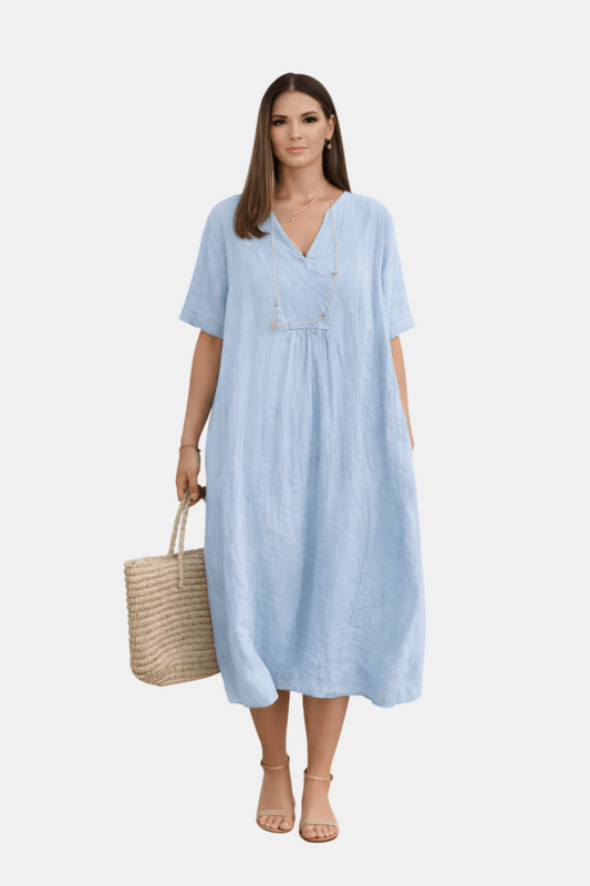 Lekka Sukienka Lniana na Lato z Dekoltem V Plażowa (Damska)