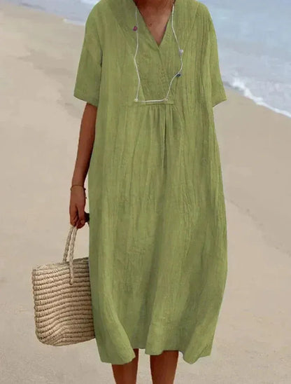 Robe légère en lin pour l'été avec décolleté en V, style plage (Femme)