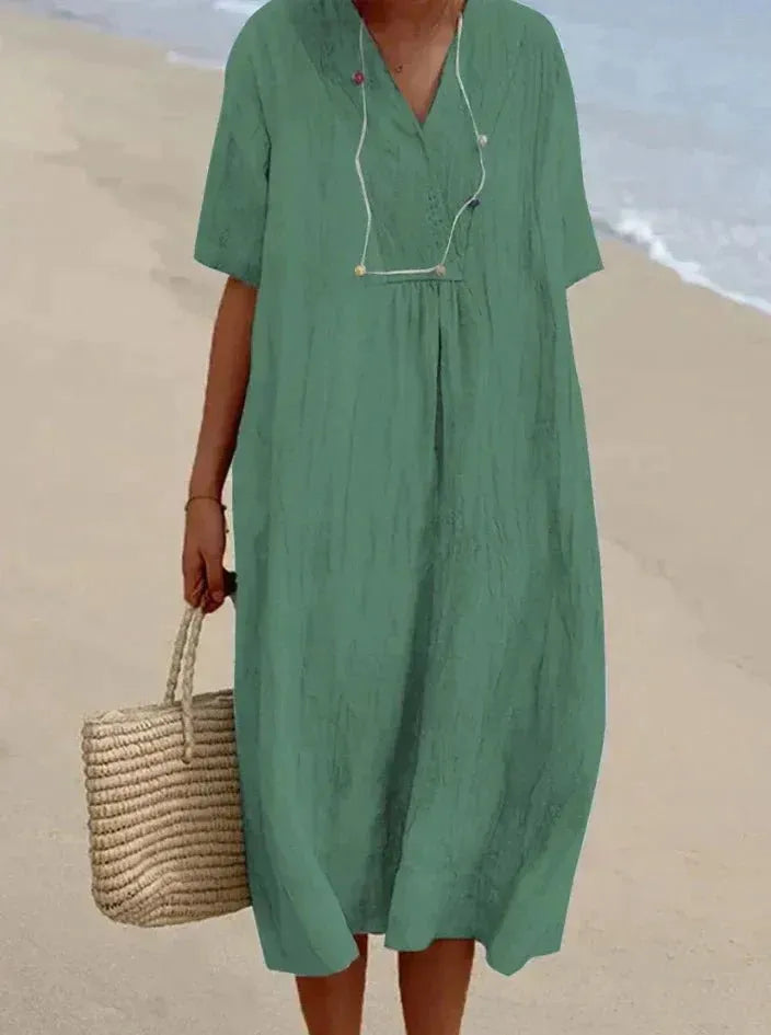 Robe légère en lin pour l'été avec décolleté en V, style plage (Femme)