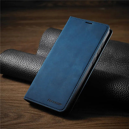 Blue phone case on a textured surface