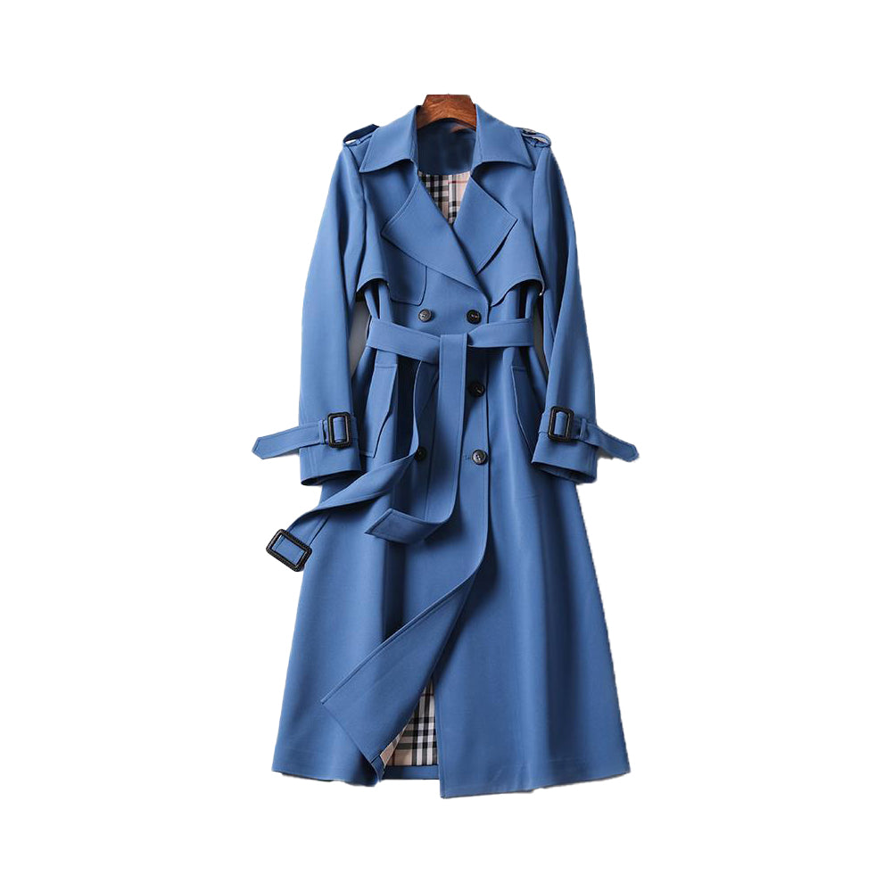 Blue trench coat on a white background