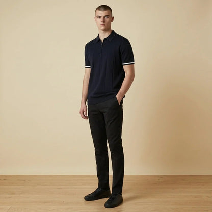 Męska Letnia Casual Dzianinowa Zamek Polo Krótki Rękaw Koszulka