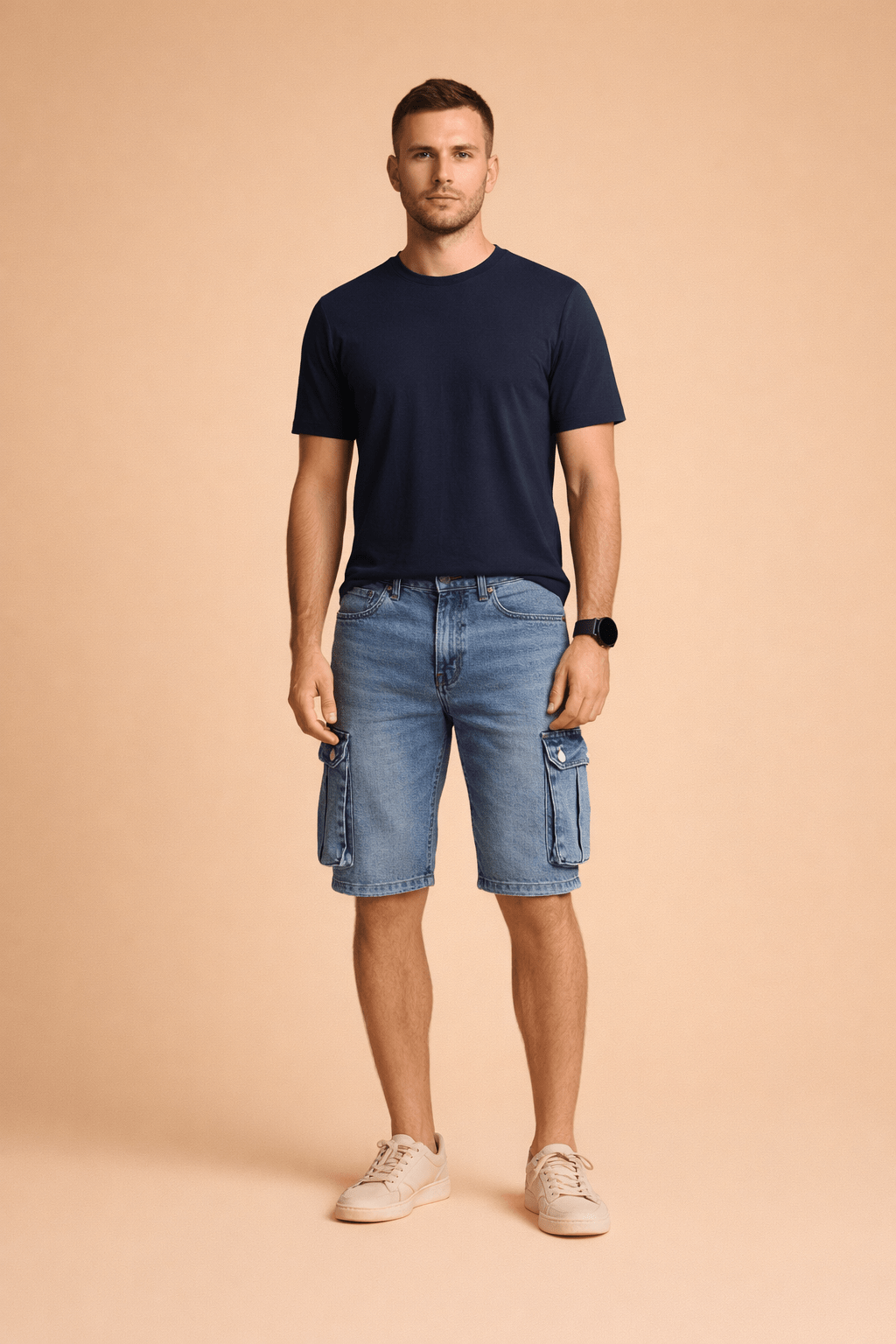 Męska Letnia Casual Jeansowa Cargo Do Kolan Szorty