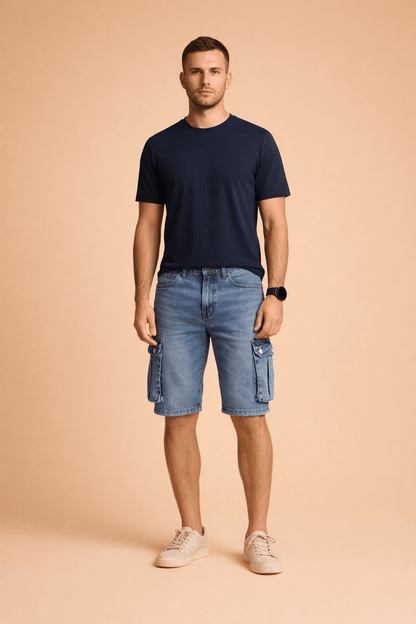 Męska Letnia Casual Jeansowa Cargo Do Kolan Szorty
