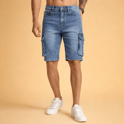 Męska Letnia Casual Jeansowa Cargo Do Kolan Szorty