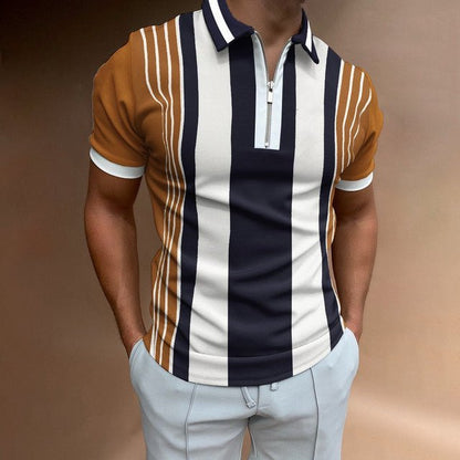 Męska Letnia Dopasowana Casual Koszulka Polo Zip
