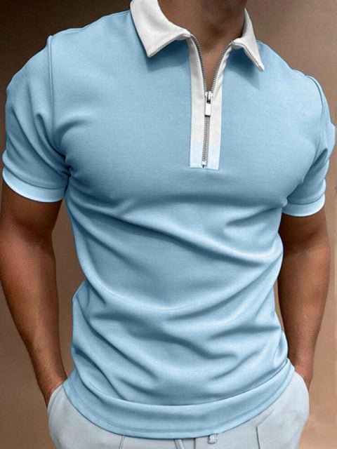 Męska Letnia Dopasowana Casual Koszulka Polo Zip