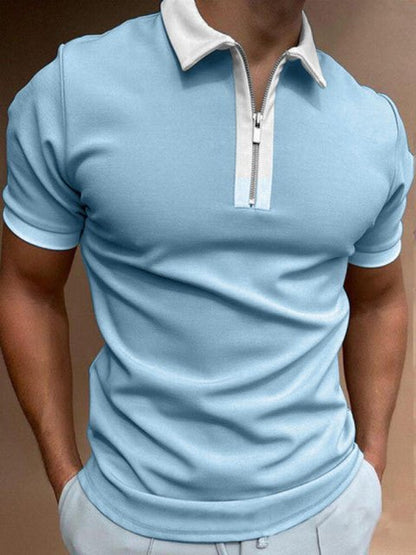 Męska Letnia Dopasowana Casual Koszulka Polo Zip