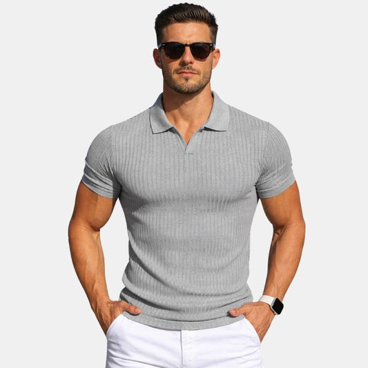 Męska Letnia Elegancka Prążkowana Slim Fit Koszulka Polo