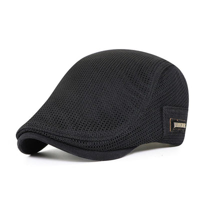 Black mesh cap with a brand logo on a white background