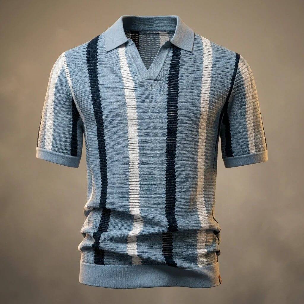 Męska Letnia Paski Dzianina Casual Polo Koszulka