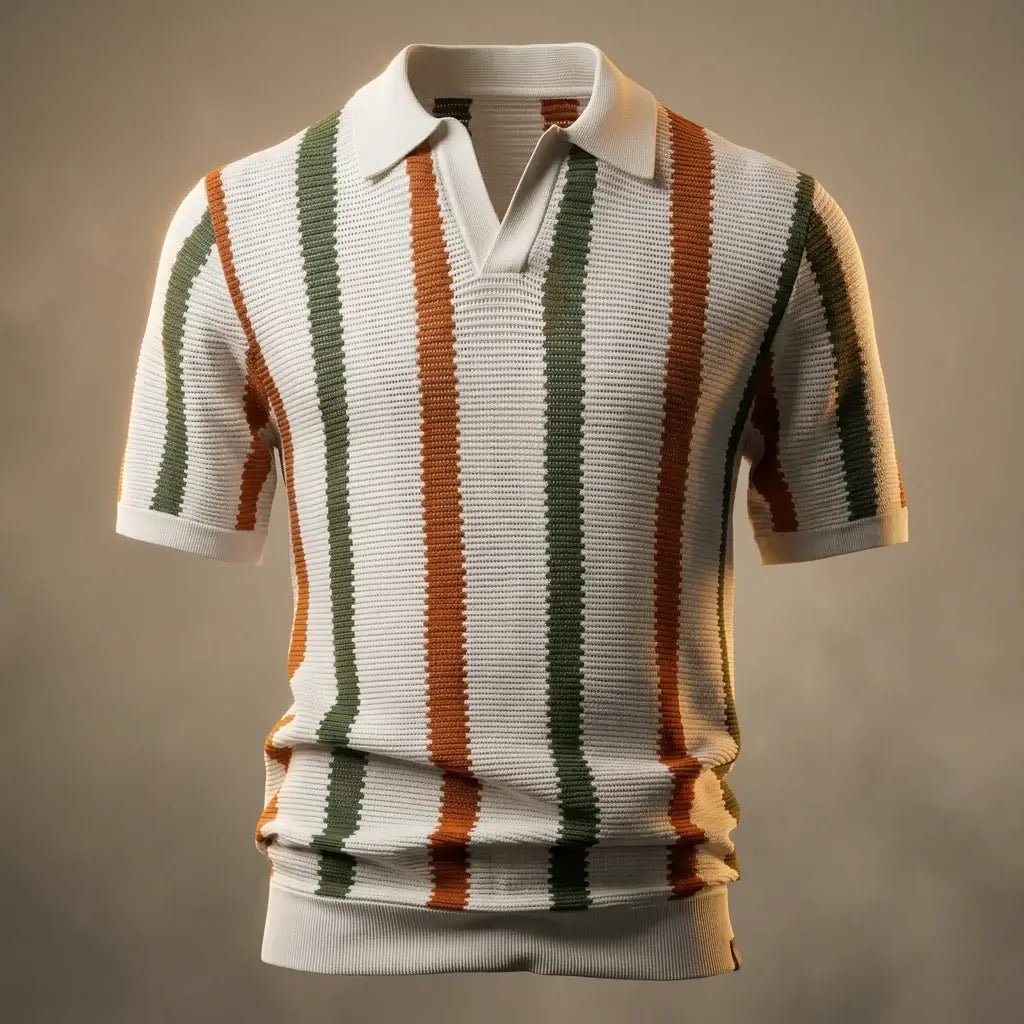 Męska Letnia Paski Dzianina Casual Polo Koszulka