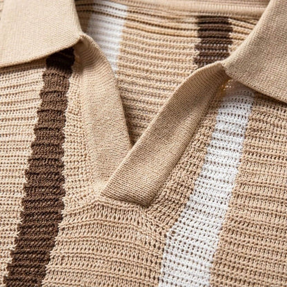 Męska Letnia Paski Dzianina Casual Polo Koszulka