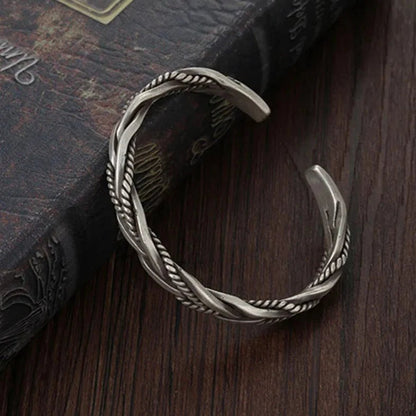 Męska Letnia Pleciona Srebrna Bransoletka Otwarta