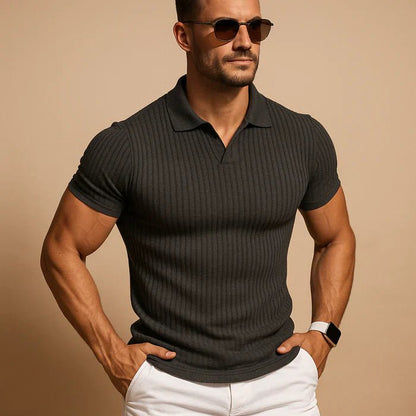 Męska Letnia Prążkowana Dopasowana Koszulka Polo