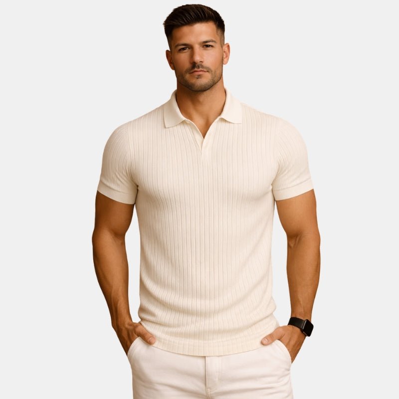 Męska Letnia Prążkowana Dopasowana Koszulka Polo