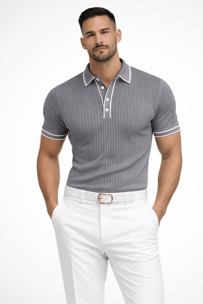 Męska Letnia Prążkowana Kontrastowy Kołnierz Koszulka Polo