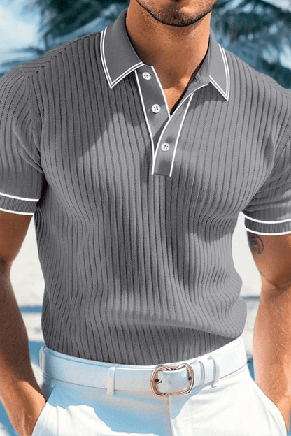 Męska Letnia Prążkowana Kontrastowy Kołnierz Koszulka Polo