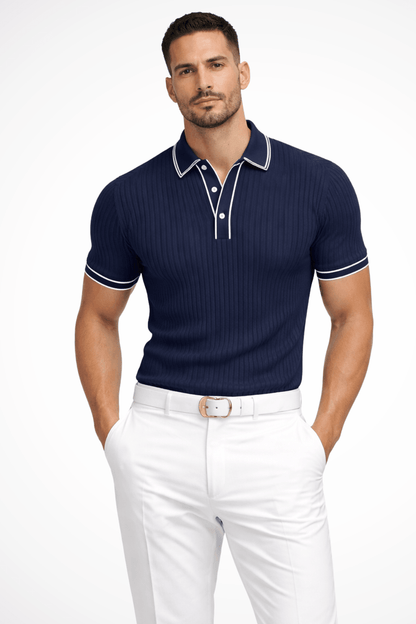 Męska Letnia Prążkowana Kontrastowy Kołnierz Koszulka Polo