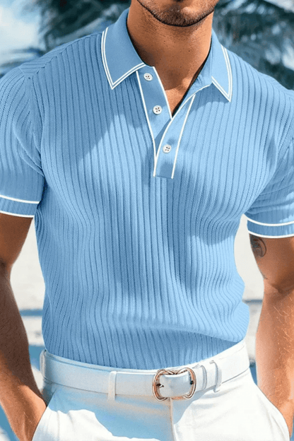 Męska Letnia Prążkowana Kontrastowy Kołnierz Koszulka Polo