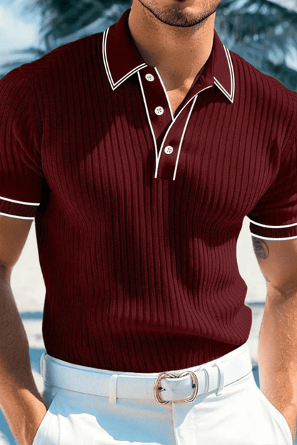 Męska Letnia Prążkowana Kontrastowy Kołnierz Koszulka Polo