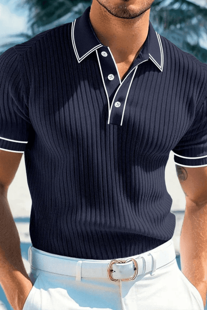 Męska Letnia Prążkowana Kontrastowy Kołnierz Koszulka Polo