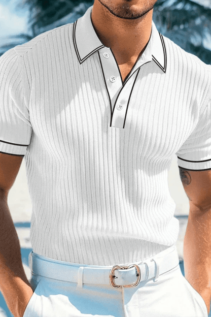 Męska Letnia Prążkowana Kontrastowy Kołnierz Koszulka Polo