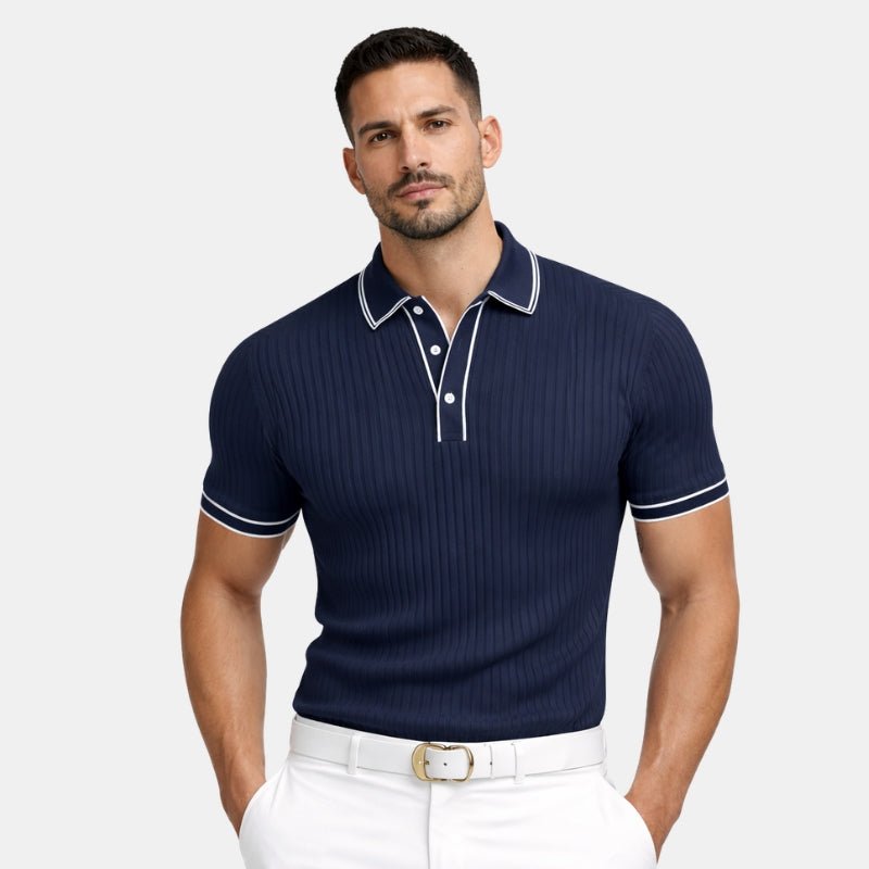 Męska Letnia Prążkowana Kontrastowy Kołnierz Koszulka Polo