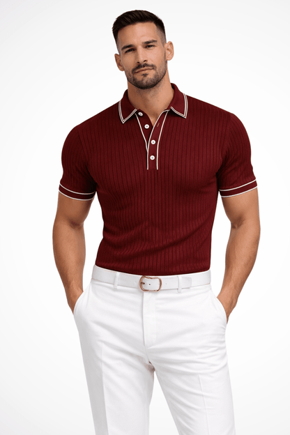 Męska Letnia Prążkowana Kontrastowy Kołnierz Koszulka Polo