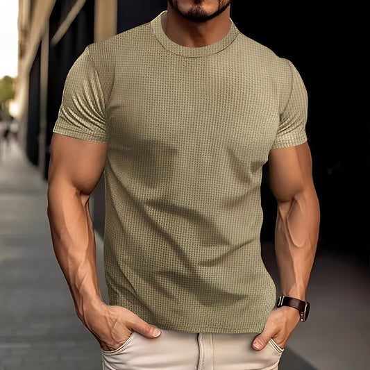 Męska Letnia Slim Fit Teksturowana Casual Koszulka