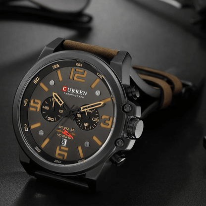 Męski Klasyczny Zegarek Chronograf z Paskiem Skórzanym