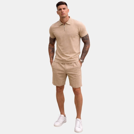 Męski Letni Casual Krótki Rękaw Zestaw Polo Shirt i Szorty